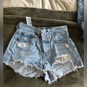 Frayed Hem Light Blue Jean Shorts